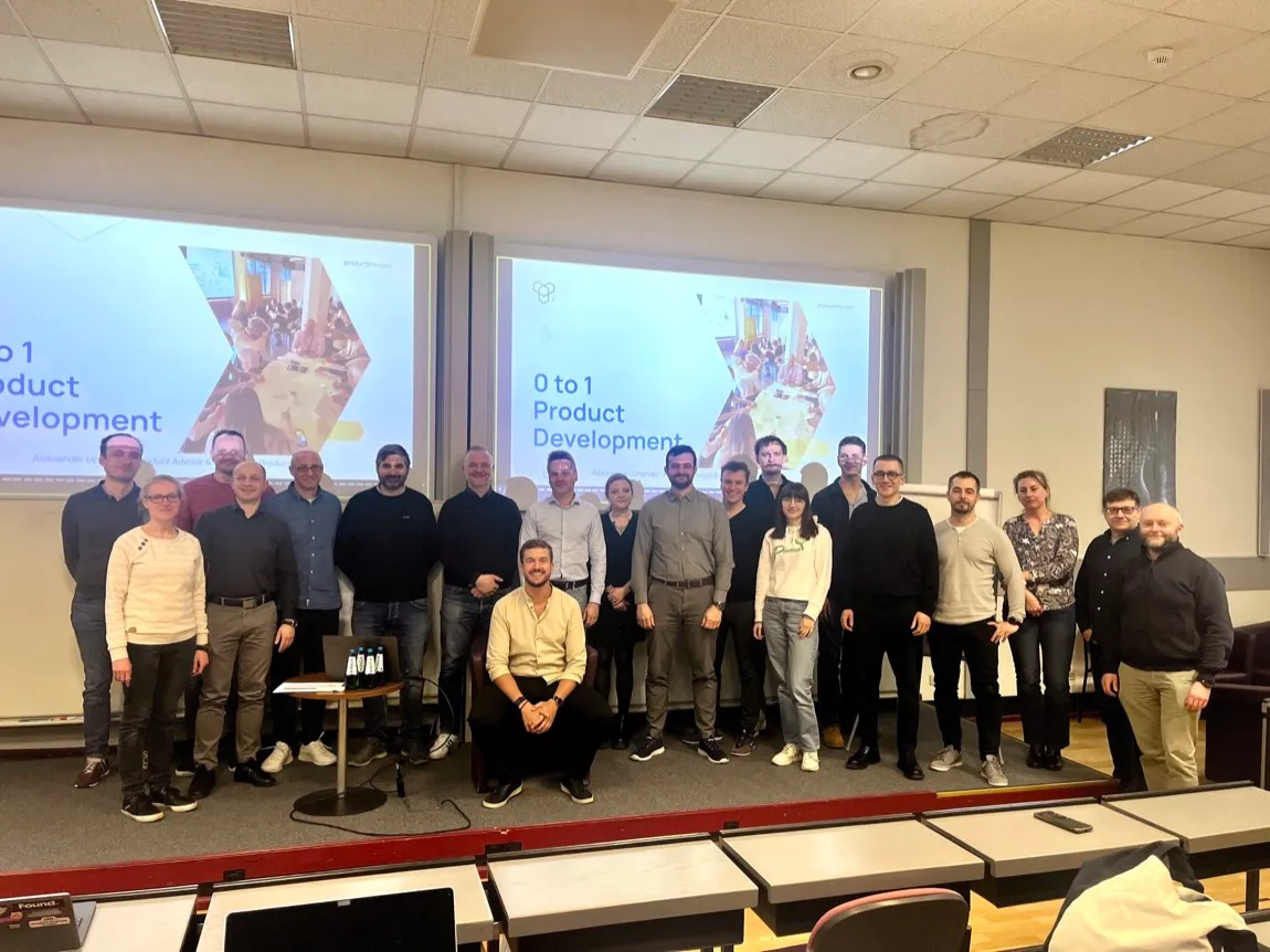 Group photo from a 0-to-1 Product Development session with Executive MBA students